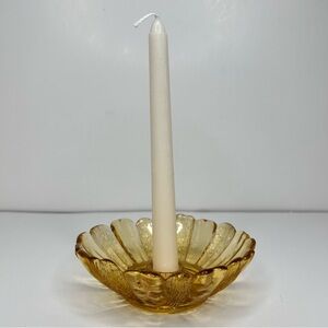 Vintage Amber Glass Floral Candle Holder